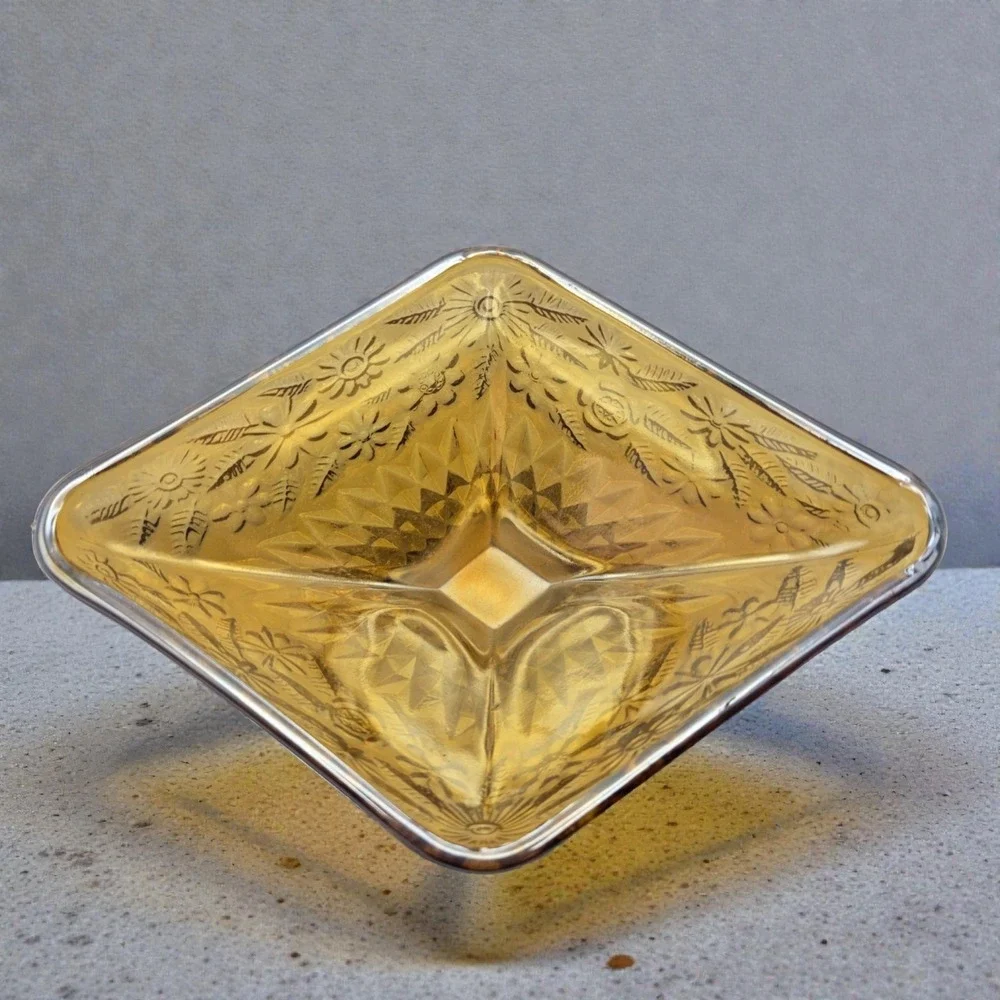 Set Of 3 Marigold Amber Carnival Glass Diamond Shaped Candy‎ Dishes